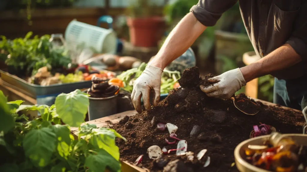 Putting teabags in compost