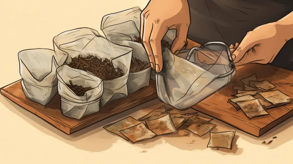 preparing teabags for compost